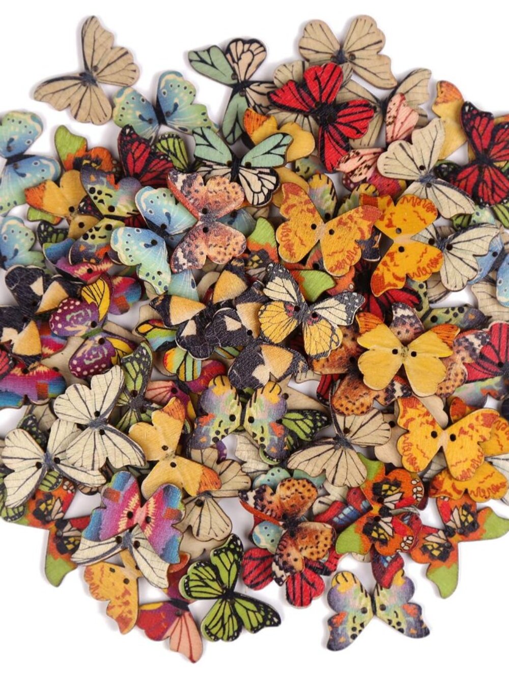 100 PCS Butterfly Wooden Buttons,1 Inch Colorful 2 Holes Mixed Decorative Button